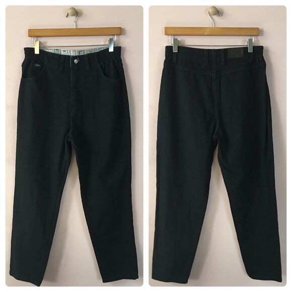 Vintage Lee Black Elastic Waist Mom Jeans EUC Size 10 Short - Picture 1 of 11